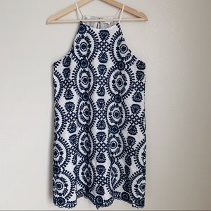 Entro Blue/White Embroidered Tank Dress Size Med